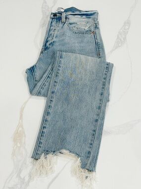 pistola Light Wash Straight-Leg Jeans with Frayed Hem Size 26